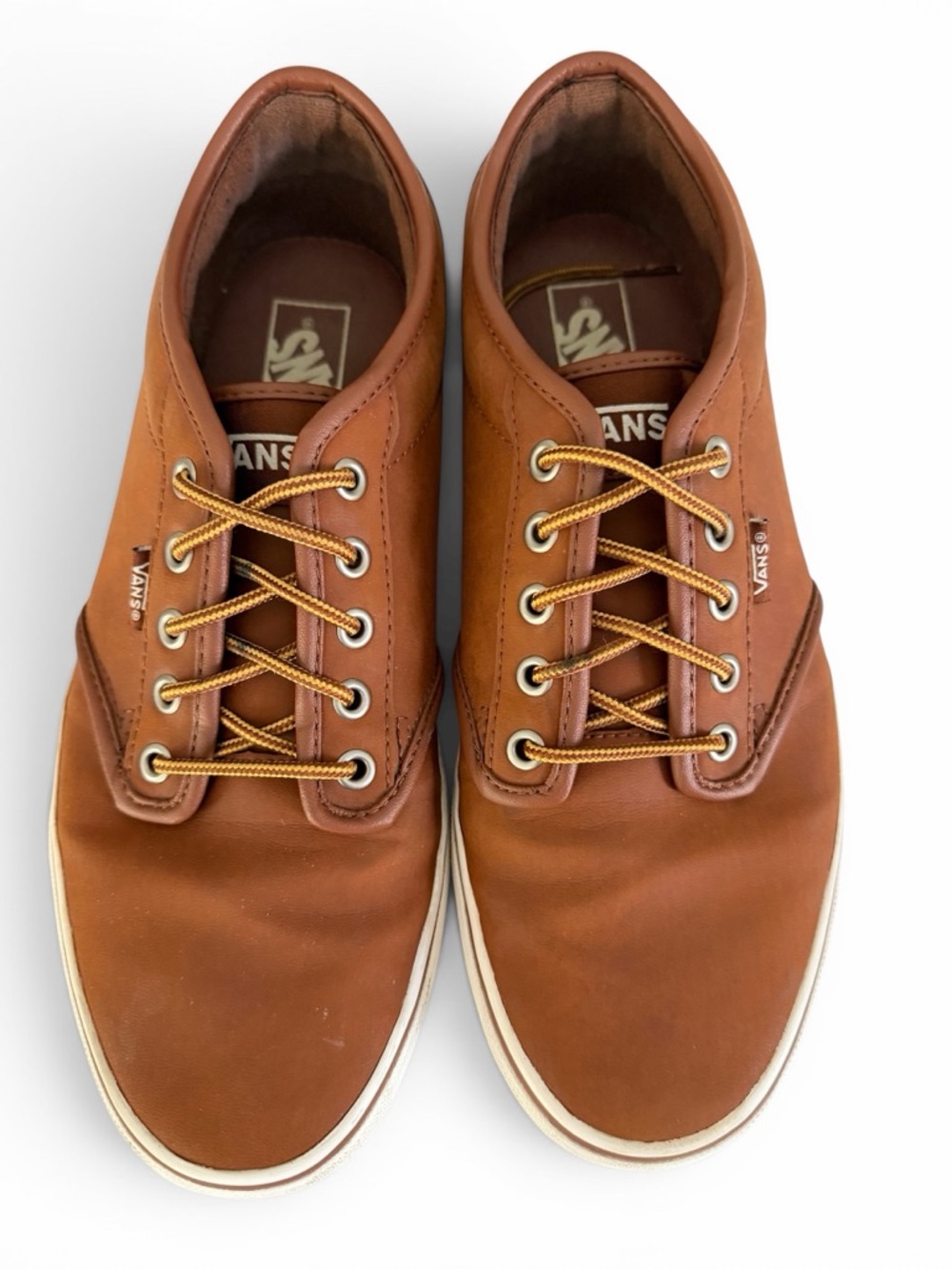 VANS Brown Leather Atwood Skate Sneakers Low Top Lace-Up Shoes size 10.5